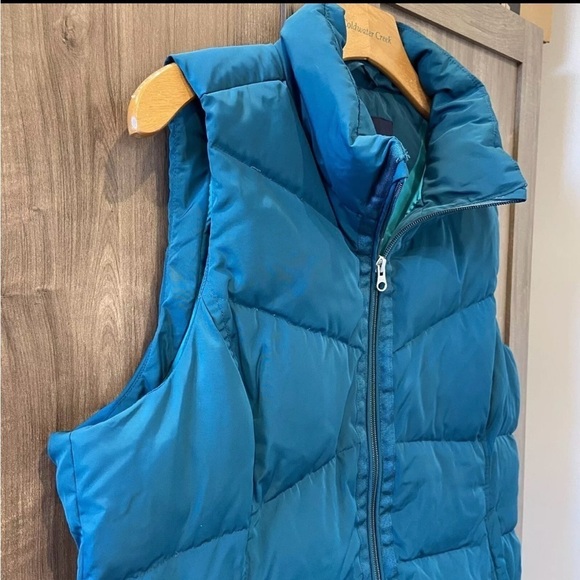 Lands End Medium Goose Down Puffer Vest zip teal green - Picture 5 of 9